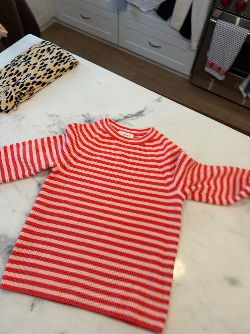 Banana Republic Red and Pink Striped Crewneck Sweater